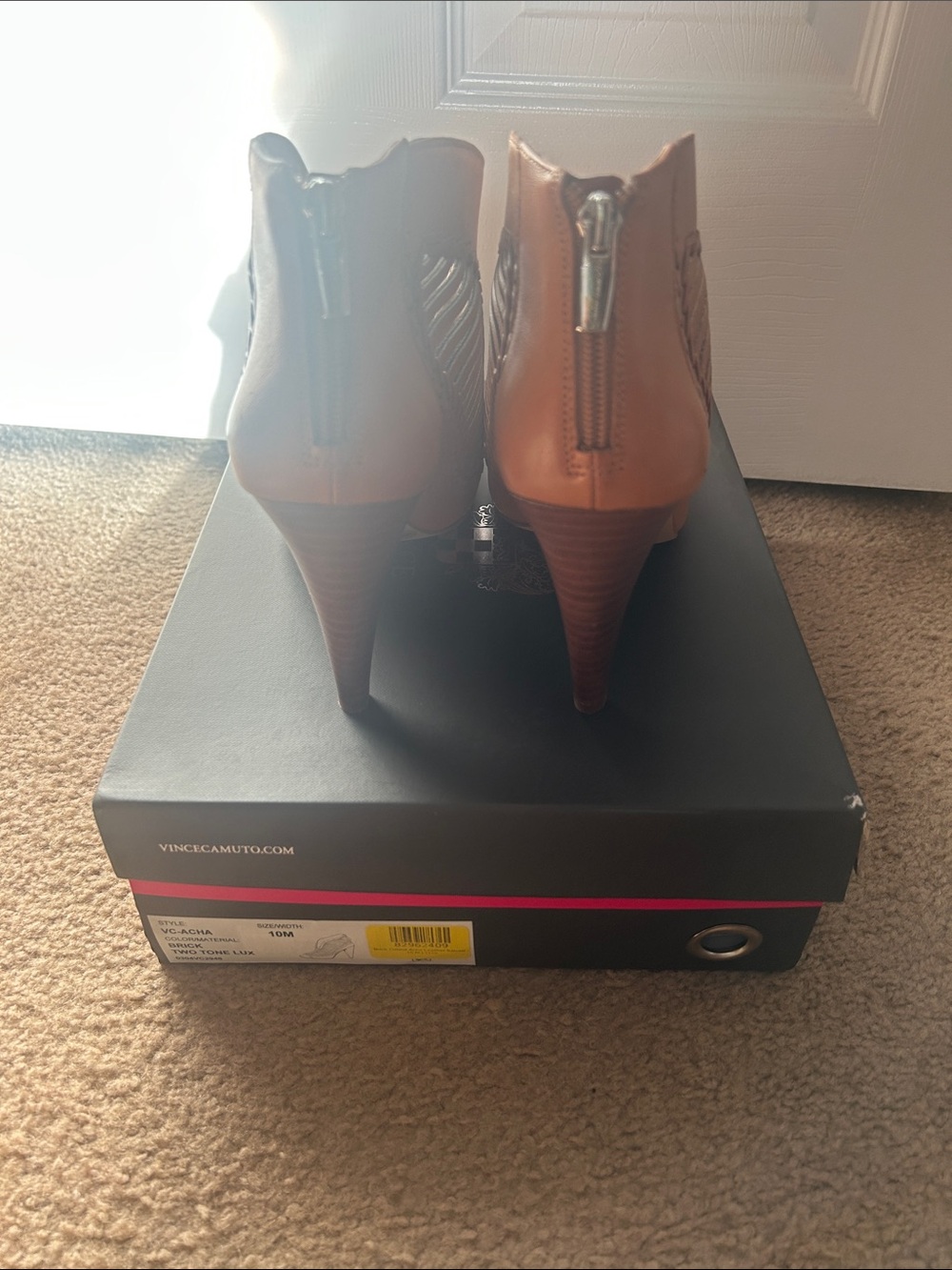 Vince Camuto Tan Woven Peep-Toe Stiletto Booties - Picture 2 of 7
